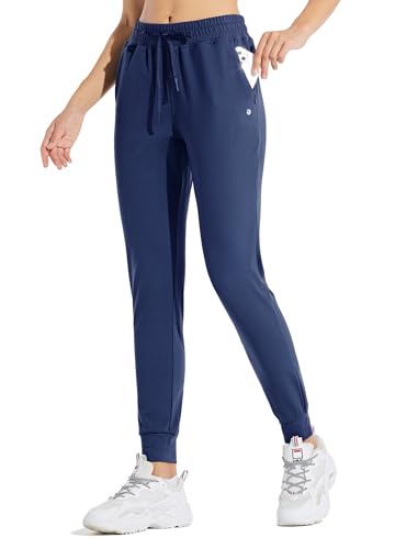 WILLIT Damen Jogginghose Fleece gefütterte Jogger Warme Hosen Thermohose Laufhose Thermische Sweathose Winter Sporthosen Wandern High Waist Wasserdicht Kordelzug mit Taschen Navy M von WILLIT