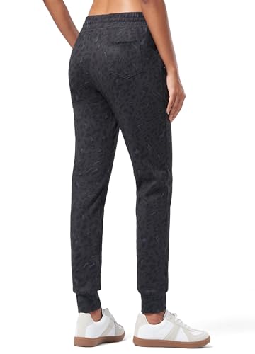 WILLIT Damen Jogginghose Fleece gefütterte Jogger Warme Hosen Thermohose Laufhose Thermische Sweathose Winter Sporthosen Wandern High Waist Wasserdicht Kordelzug mit Taschen Pantherabdruck XS von WILLIT