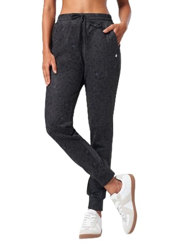 WILLIT Damen Jogginghose Fleece gefütterte Jogger Warme Hosen Thermohose Laufhose Thermische Sweathose Winter Sporthosen Wandern High Waist Wasserdicht Kordelzug mit Taschen Pantherabdruck XXL von WILLIT
