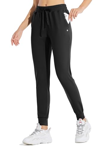 WILLIT Damen Jogginghose Fleece gefütterte Jogger Warme Hosen Thermohose Laufhose Thermische Sweathose Winter Sporthosen Wandern High Waist Wasserdicht Kordelzug mit Taschen Schwarz XXL von WILLIT