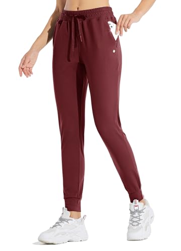 WILLIT Damen Jogginghose Fleece gefütterte Jogger Warme Hosen Thermohose Laufhose Thermische Sweathose Winter Sporthosen Wandern High Waist Wasserdicht Kordelzug mit Taschen Weinrot XXL von WILLIT