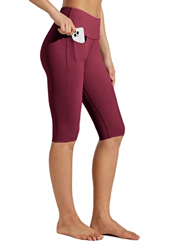 WILLIT Damen Knielange Caprihose Leggings Capri mit Taschen High Waisted Übung Capris Hosen für den Sommer Yoga Workout Weinrot XXL WILLIT Damen Knielange Caprihose Leggings Capri mit Taschen High Waisted Übung Capris Hosen für den Sommer Yoga Workout Weinrot XXL von WILLIT