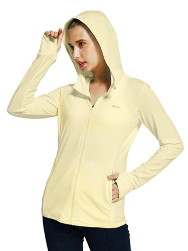 WILLIT Damen Laufjacke Sportjacke Langarm Sonnenschutz Hoodie UV Shirts Laufshirt UPF 50 Leichte Jacke Yoga Fitness Sport Wandern mit Taschen Gelbbraun XL von WILLIT