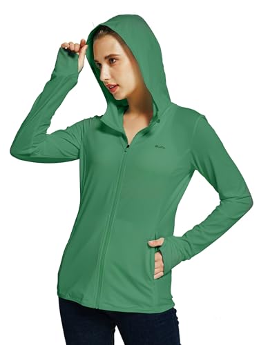 WILLIT Damen Laufjacke Sportjacke Langarm Sonnenschutz Hoodie UV Shirts Laufshirt UPF 50 Leichte Jacke Yoga Fitness Sport Wandern mit Taschen Hellgrün XS von WILLIT