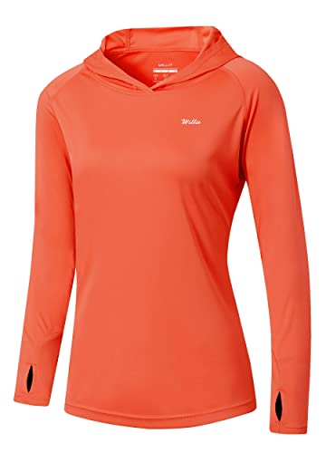 WILLIT Damen Laufshirt UPF 50+ Sonnenschutz Hoodie Sportshirt UV Shirt Langarm Wandern Angeln Outdoor Shirt Schnelltrocknend Leichter Hoodie Rotorange XXL von WILLIT