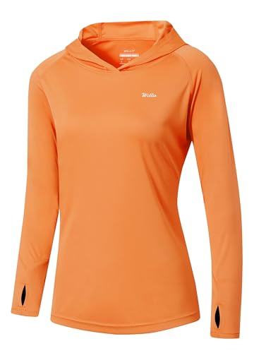 WILLIT Damen Laufshirt UPF 50+ Sonnenschutz Hoodie Sportshirt UV Shirt Langarm Wandern Fischen Outdoor Shirt Schnelltrocknend Leichter Hoodie Orange S von WILLIT