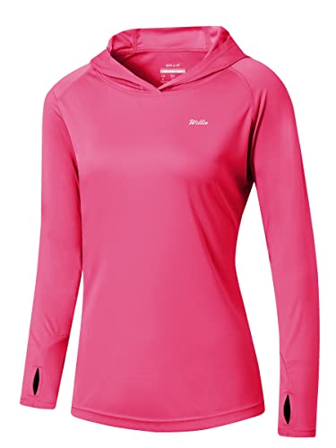 WILLIT Damen Laufshirt UPF 50+ Sonnenschutz Hoodie Sportshirt UV Shirt Langarm Wandern Angeln Outdoor Shirt Schnelltrocknend Leichter Hoodie Rosenrot S von WILLIT