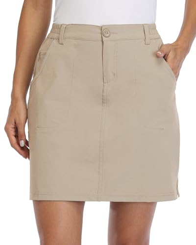 WILLIT Damen Skort Sportrock Golfrock Freizeit Rock Skort mit Hose UPF 50+ Schnelltrockner Outdoor Wandern mit Taschen Khaki L von WILLIT