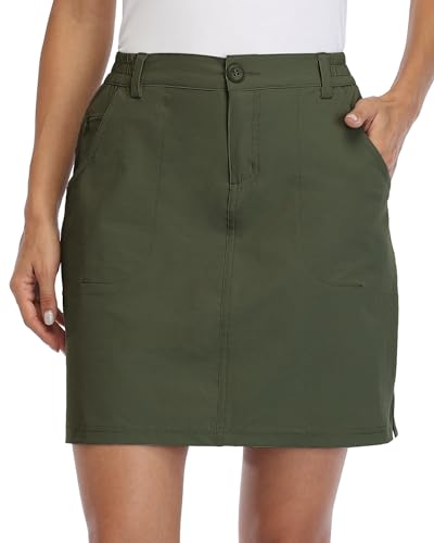 WILLIT Damen Skort Sportrock Golfrock Freizeit Rock Skort mit Hose UPF 50+ Schnelltrockner Outdoor Wandern mit Taschen Olivgrün XXL von WILLIT