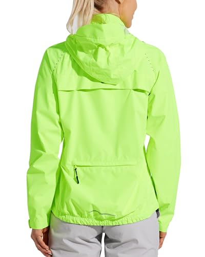 WILLIT Damen Radfahren Fahrradjacke Wasserdichte Regenjacke Leichte Laufjacke Atmungsaktiv Regenjacke Windbreaker Radjacke Wandern Fahrrad Jacke Packable Hooded Fluorescent Gelb S von WILLIT
