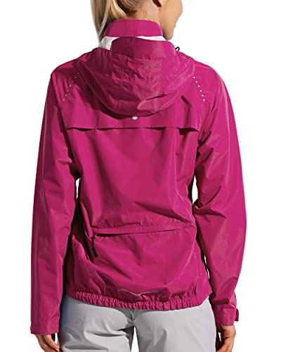 WILLIT Damen Radfahren Fahrradjacke Wasserdichte Regenjacke Leichte Laufjacke Atmungsaktiv Regenjacke Windbreaker Radjacke Wandern Fahrrad Jacke Packable Hooded Rosy Rot M von WILLIT
