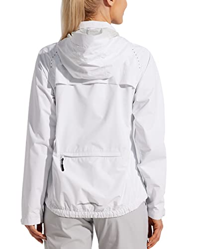 WILLIT Damen Radfahren Fahrradjacke Wasserdichte Regenjacke Leichte Laufjacke Atmungsaktiv Regenjacke Windbreaker Radjacke Wandern Fahrrad Jacke Packable Hooded Weiß M von WILLIT