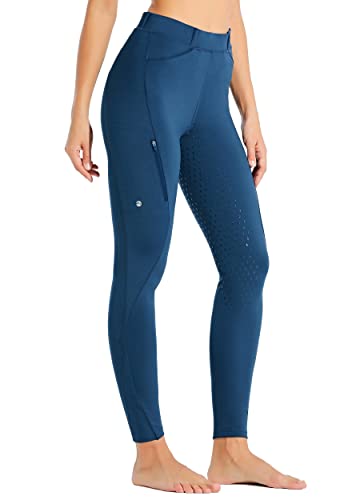 WILLIT Damen Reithose Reitleggings Vollbesatz Silikon Reithose High Waist Stretch Reithose mit Reißverschlusstasche Gürtelschlaufen Dunkelblau M von WILLIT