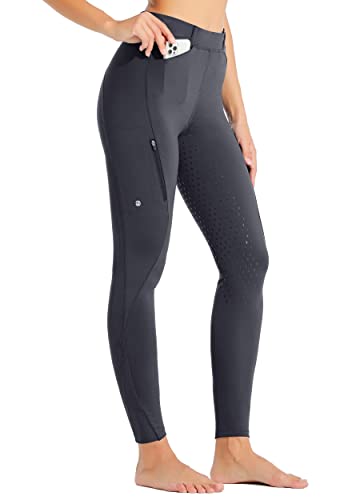 WILLIT Damen Reithose Reitleggings Vollbesatz Silikon Reithose High Waist Stretch Reithose mit Reißverschlusstasche Gürtelschlaufen Dunkelgrau M von WILLIT