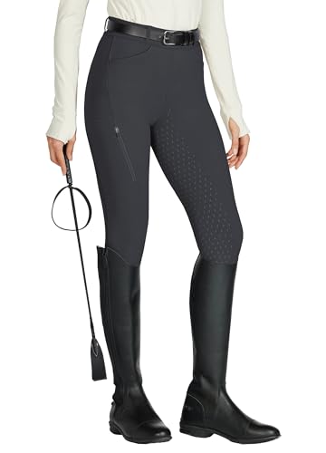 WILLIT Reitleggings Damen Reithose Silikon Vollbesatz High Waist Stretch Reithose mit Reißverschlusstasche Gürtelschlaufen Dunkelgrau XS von WILLIT