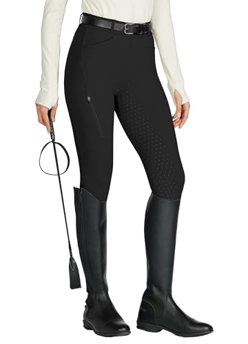 WILLIT Reitleggings Damen Reithose Silikon Vollbesatz High Waist Stretch Reithose mit Reißverschlusstasche Gürtelschlaufen Schwarz XXL von WILLIT