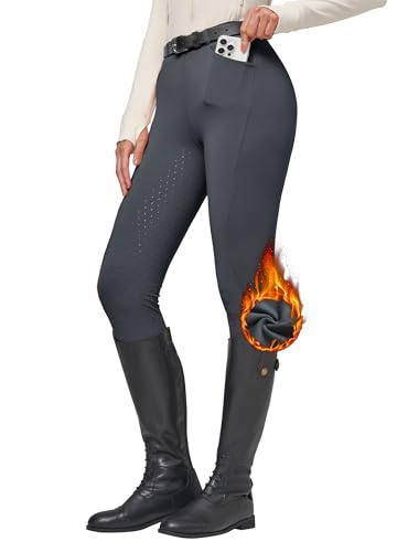 WILLIT Damen Reithose Winter gefüttert Reithose Fleece Strumpfhose Silikon Vollbesatz Reitsport Thermo Schulung Strumpfhose mit Taschen Gürtelschlaufen Dunkelgrau XXL von WILLIT