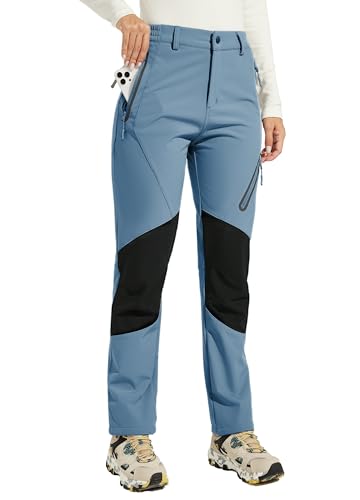 WILLIT Damen Schneehose Thermohose Gefüttert Wanderhose Fleece Wasserdicht Softshellhose Skihose Warm Trekkinghose Winter Outdoorthose Isoliert Kaltes Wetter Dunkelblau 2XL von WILLIT