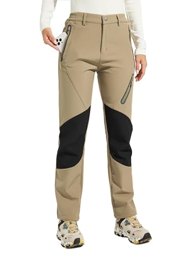 WILLIT Damen Schneehose Thermohose Gefüttert Wanderhose Fleece Wasserdicht Softshellhose Skihose Warm Trekkinghose Winter Outdoorthose Isoliert Kaltes Wetter Khaki XL WILLIT Damen Schneehose Thermohose Gefüttert Wanderhose Fleece Wasserdicht Softshellhose Skihose Warm Trekkinghose Winter Outdoorthose Isoliert Kaltes Wetter Khaki XL von WILLIT
