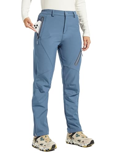 WILLIT Damen Schneehose Thermohose Gefüttert Wanderhose Wasserdicht Softshellhose Fleece Skihose Warm Trekkinghose Winter Outdoorthose Isoliert Kaltes Wetter Dunkelblau XL von WILLIT
