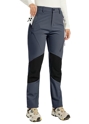 WILLIT Damen Schneehose Thermohose Gefüttert Wanderhose Wasserdicht Softshellhose Skihose Warm Trekkinghose Winter Outdoorthose Isoliert Kaltes Wetter Grau L von WILLIT