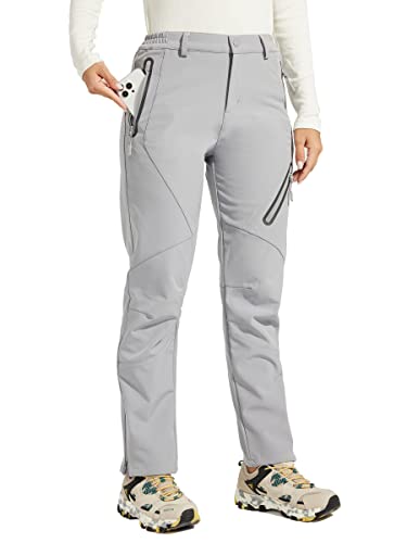 WILLIT Damen Schneehose Thermohose Gefüttert Wanderhose Wasserdicht Softshellhose Skihose Warm Trekkinghose Winter Outdoorthose Isoliert Kaltes Wetter Hellgrau XL von WILLIT