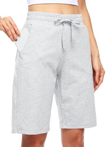 WILLIT Damen Shorts Bermuda Baumwolle Lange Shorts Sporthose Yogahose Fitness Knielange Workout Sommer 10" mit Taschen Hellgrau XXL WILLIT Damen Shorts Bermuda Baumwolle Lange Shorts Sporthose Yogahose Fitness Knielange Workout Sommer 10" mit Taschen Hellgrau XXL von WILLIT