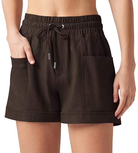 WILLIT Damen Shorts Baumwolle Leinen Shorts Kurze Hose Sommer High Waist Bequeme mit Taschen für Yoga Sport Freizeit Casual Dunkelbraun XS WILLIT Damen Shorts Baumwolle Leinen Shorts Kurze Hose Sommer High Waist Bequeme mit Taschen für Yoga Sport Freizeit Casual Dunkelbraun XS von WILLIT