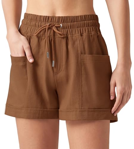 WILLIT Damen Shorts Baumwolle Leinen Shorts Kurze Hose Sommer High Waist Bequeme mit Taschen für Yoga Sport Freizeit Casual Karamell XL WILLIT Damen Shorts Baumwolle Leinen Shorts Kurze Hose Sommer High Waist Bequeme mit Taschen für Yoga Sport Freizeit Casual Karamell XL von WILLIT