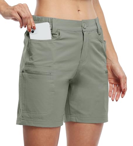 WILLIT Damen Shorts Hiking Cargo Golf Shorts Wanderhose Outdoor Sommer Shorts Leichte Schnelltrocknend Atmungsaktiv mit Taschen Wasserdicht Graugrün XL von WILLIT