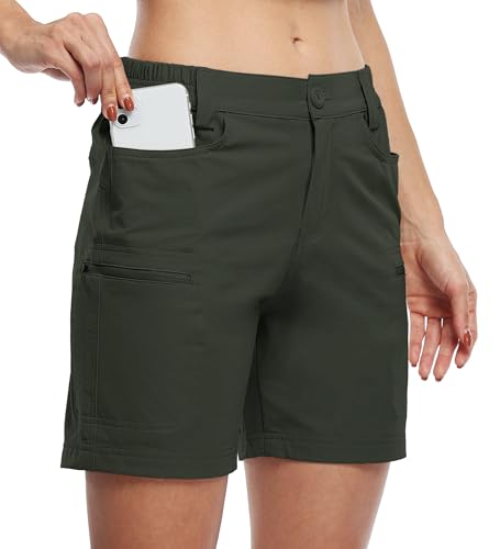 WILLIT Damen Shorts Wandern Cargo Golf Shorts Wanderhose Outdoor Sommer Shorts Leichte Schnelltrocknend Atmungsaktiv mit Taschen Wasserdicht Olivgrün XL von WILLIT