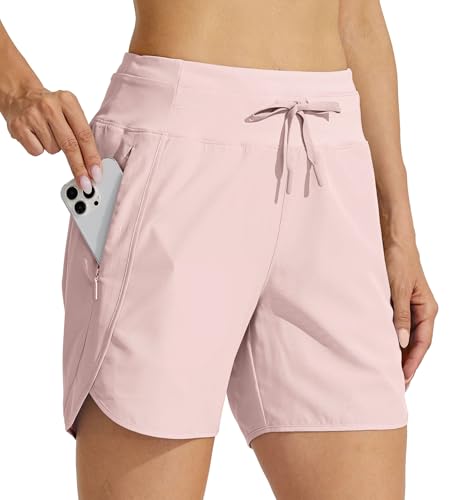 WILLIT Damen Shorts Sporthose Kurz Laufhose Sommer Laufshorts Wanderhose Schnelltrockene High Waisted Fitness Sport Running Reißverschlusstasche 5" Rosa XS von WILLIT