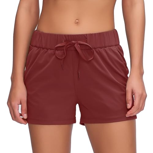 WILLIT Damen Shorts Sporthose Kurz Laufhose Sommer Shorts Leichte Wanderhose Schnelltrocknend Kurze Hose Fitness Sport Yoga Lounge Laufen mit Taschen 2.5" Claret 3XL von WILLIT