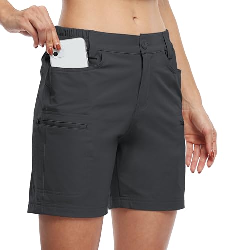 WILLIT Damen Shorts Wander Cargo Golf Shorts Wanderhose Outdoor Sommer Shorts Leichte Schnelltrocknend Atmungsaktiv mit Taschen Wasserdicht Dunkelgrau XXL von WILLIT