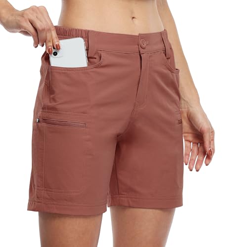 WILLIT Damen Shorts Wander Cargo Golf Shorts Wanderhose Outdoor Sommer Shorts Leichte Schnelltrocknend Atmungsaktiv mit Taschen Wasserdicht Rostrot XXL von WILLIT