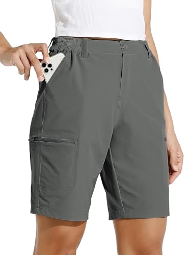 WILLIT Damen Shorts Wanderhose Kurze Hose Sommer Cargohose Radhose Stretch Sporthose Golfshorts Schnelltrocken Wander Outdoor Leichte Reise Shorts mit Taschen Mittelgrau XS von WILLIT