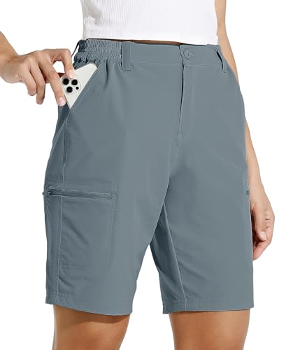 WILLIT Damen Shorts Wanderhose Kurze Hose Sommer Cargohose Radhose Stretch Sporthose Golfshorts Schnelltrocken Wander Outdoor Leichte Reise Shorts mit Taschen Jeansblau XXL von WILLIT