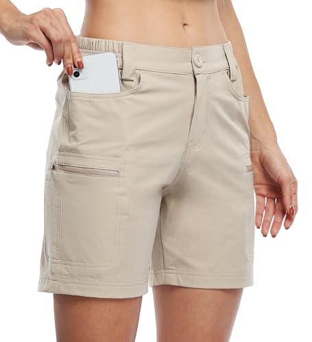 WILLIT Damen Shorts Wandern Cargo Golf Shorts Wanderhose Outdoor Sommer Shorts Leichte Schnelltrocknend Atmungsaktiv mit Taschen Wasserdicht Khaki XL von WILLIT