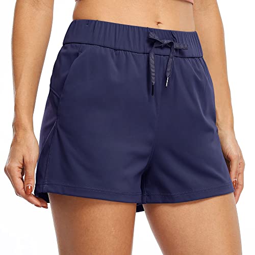 WILLIT Damen Shorts Yoga Lounge Shorts Wandern Aktiv Laufen Shorts Comfy Casual Shorts mit Taschen 2.5" Navy Blau 3XL von WILLIT