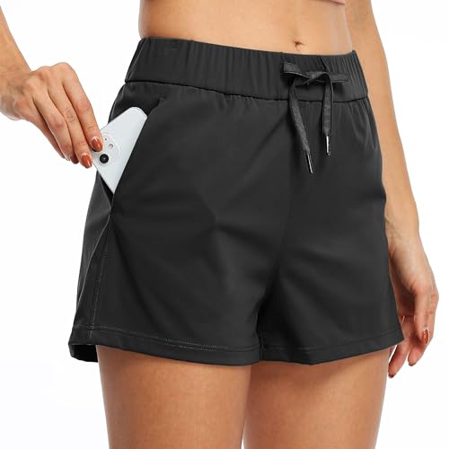 WILLIT Damen Shorts Yoga Lounge Shorts Wandern Aktiv Laufen Shorts Comfy Casual Shorts mit Taschen 2.5" Schwarz 2XL von WILLIT