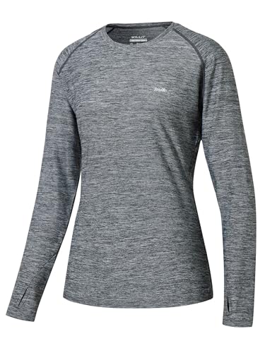 WILLIT Damen Sport Blusen UPF 50+ Sonnenschutz Shirt Langarm Sportshirt Rashguard Bademode Laufen Schwimmen Wandern Angeln Tops Leichtgewicht Flamboyant Dunkelgrau L von WILLIT