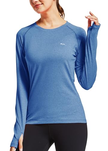 WILLIT Damen Sport Blusen UPF 50+ Sonnenschutz Shirt Langarm Sportshirt UV Shirt Rashguard Bademode Laufen Schwimmen Wandern Angeln Tops Leichtgewicht Kationisch Dunkelblau XL von WILLIT