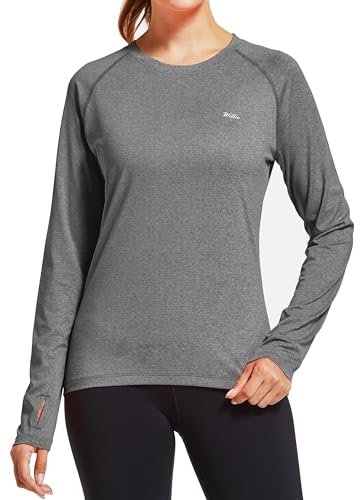 WILLIT Damen Sport Blusen UPF 50+ Sonnenschutz Shirt Langarm Sportshirt Rashguard Bademode Laufen Schwimmen Wandern Angeln Tops Leichtgewicht Kationisch Dunkelgrau XL von WILLIT