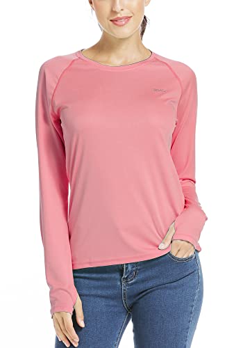 WILLIT Damen Sport Blusen UPF 50+ Sonnenschutz Shirt Langarm Sportshirt UV Shirt Rashguard Bademode Laufen Schwimmen Wandern Angeln Tops Leichtgewicht Rosa XL von WILLIT