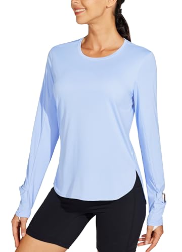 WILLIT Damen Sportshirt Laufshirt Sonnenhemden UPF 50 Langarm T-Shirt Wandern Leicht Schnelltrocknende UV-Schutz Outdoor Yoga Tops Rashguard Blau M von WILLIT