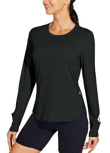 WILLIT Damen Sportshirt Laufshirt Sonnenhemden UPF 50 Langarm T-Shirt Wandern Leicht Schnelltrocknende UV-Schutz Outdoor Yoga Tops Rashguard Schwarz M von WILLIT