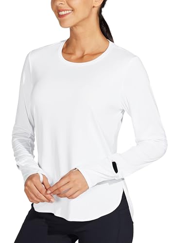 WILLIT Damen Sportshirt Laufshirt Sonnenhemden UPF 50 Langarm T-Shirt Wandern Leicht Schnelltrocknende UV-Schutz Outdoor Yoga Tops Rashguard Weiß XXL von WILLIT