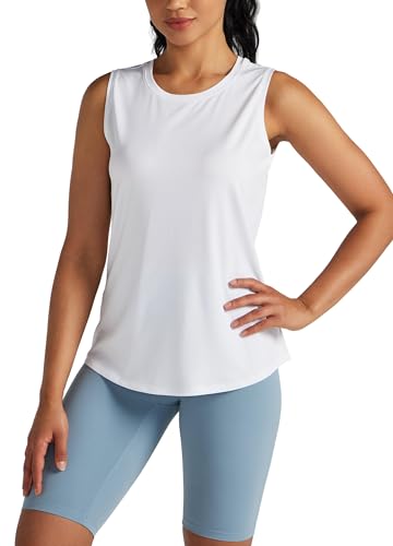 WILLIT Tank Top Damen Sommer Sport Oberteile Racerback ärmellos Yoga Shirt Laufshirt Schnell trocknend Sweatshirt Sport Locker Top Weiß S von WILLIT