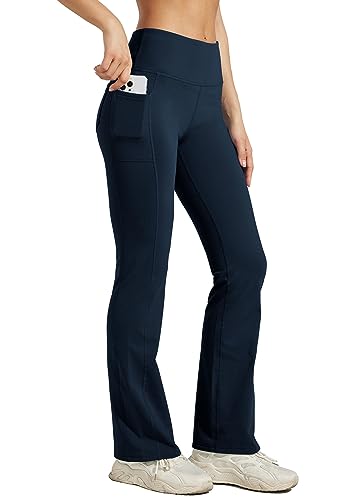 WILLIT Damen Thermo Flare Leggings Winter Fleece gefütterte Yogahose Warm Sportleggins Laufhose Bootcut Hose High Waist mit Taschen Dunkelblau XS von WILLIT