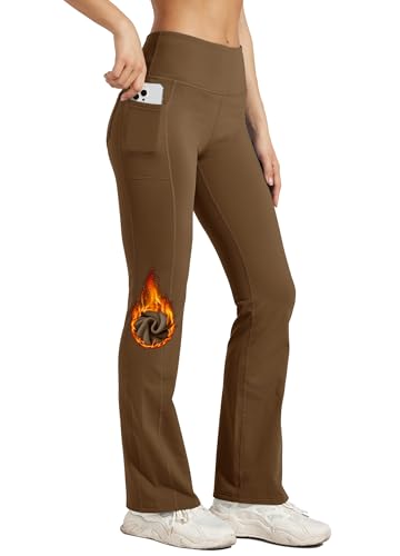 WILLIT Damen Thermo Flare Leggings Winter Fleece gefütterte Yogahose Warm Sportleggins Laufhose Bootcut Hose High Waist mit Taschen Dunkelbraun M von WILLIT